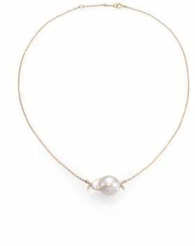 Mizuki Sea of Beauty 12MM White Baroque Pearl, Diamond & 14K Yellow Gold Necklace