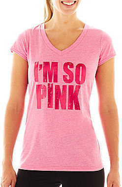 JCPenney Xersion Breast Cancer Awareness V-Neck Graphic Tee