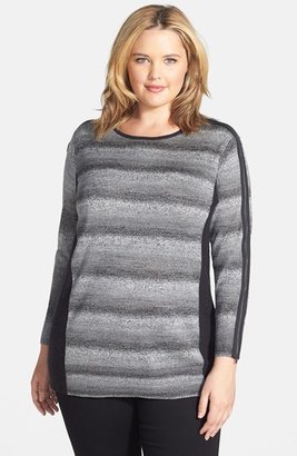 Sejour Zip Sleeve Ombré Stripe Pullover (Plus Size)