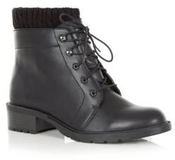 New Look Black Leather-Look Knitted Cuff Lace Up Boots