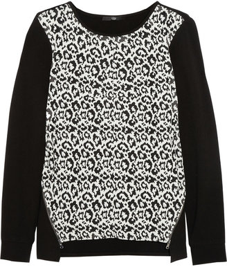 Tibi Stretch-jersey and leopard-jacquard sweater