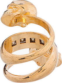 Alexander McQueen Gold Spiral Twin Skull Ring