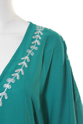 Pas Pour Toi NWT Teal White Embroidered Kashi Kaftan Dress Sz L $460