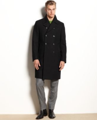 Kenneth Cole New York Egan Double-Breasted Wool-Blend Over Coat Slim-Fit