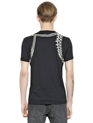 Alexander McQueen Spine Printed V Neck Cotton T-Shirt