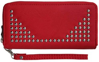 Yours Clothing Red Faux Leather Silver Studded Purse With Wrist Strap