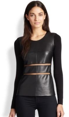 Bailey 44 Cutout Faux Leather-Front Jersey Top