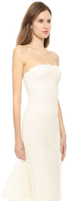 Reem Acra Strapless Re-Embroidered Lace Gown