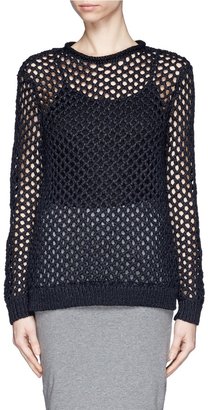 Nylon tape open-knit long-sleeve sweater