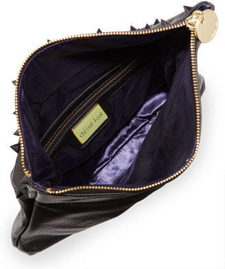 Deux Lux Fold-Over Spiked Clutch Bag, Black