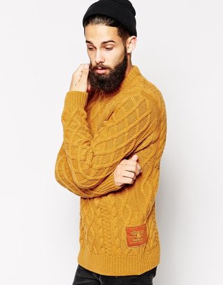 Barbour Jumper with Cable Knit - Yellow