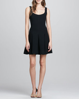Milly Pleat-Skirt Wool Dress, Black