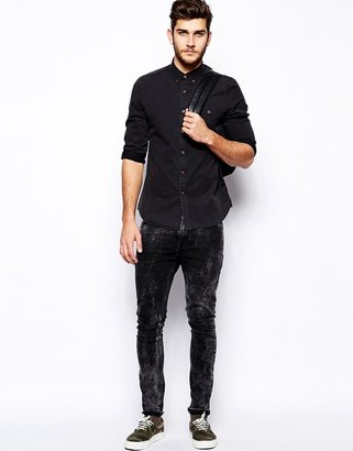 ASOS Twill Shirt In Long Sleeve With Acid Wash