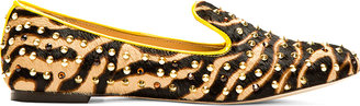 DSquared 1090 Dsquared2 Tan & Gold Calf-Hair Studded Zebra Loafers