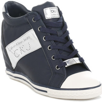 Calvin Klein Jeans Womens Navy Leather Trainers Navy