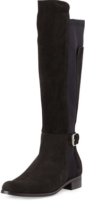 Neiman Marcus Suede & Jersey Knee-High Boot, Black