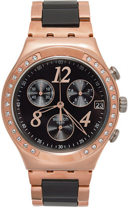 Swatch Unisex Swiss Chronograph Dreamnight Rose Rose Gold-Tone PVD Stainless Steel and Black Nylon Link Bracelet 40mm YCG404G
