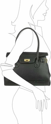 Fontanelli Black Handstitched Pebble Leather Large Satchel Bag