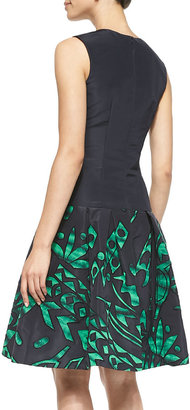 Oscar de la Renta Sleeveless Printed Flared-Skirt Dress
