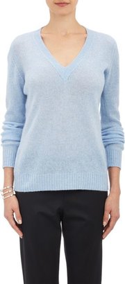Barneys New York Cashmere V-Neck Sweater-Blue