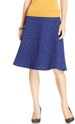 NY Collection Printed A-Line Midi Skirt