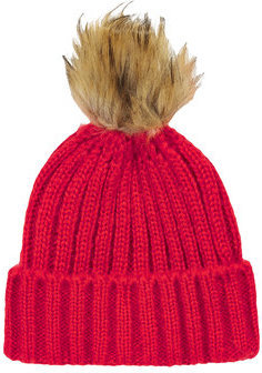 Topshop Womens Pom Ribbed Beanie - Red