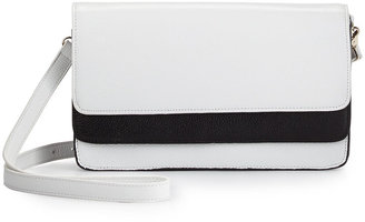 Neiman Marcus Zander Colorblock Accordion Leather Clutch, White/Black