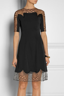 Lace-trimmed stretch-sateen dress