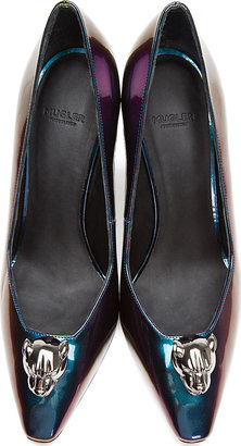 Thierry Mugler Purple Iridescent Leather Panther Pumps