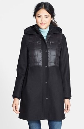 DKNY Quilted Wool Blend Hooded Babydoll Coat
