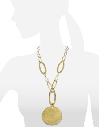 Stefano Patriarchi Golden Silver Etched Round Pendant Chain Necklace