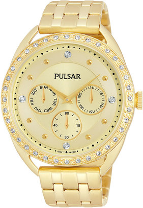 Pulsar Night Out Womens Crystal-Accent Gold-Tone Stainless Steel Watch PP6178