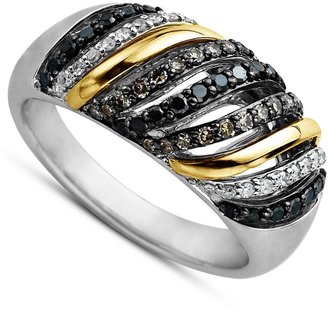Black Diamond Sterling Silver and 14k Gold Ring, 1/3 ct. t.w.) and White Diamond (1/10 ct. t.w.) Chip Swirl Ring