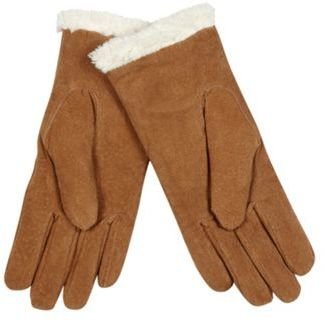 Isotoner Tan suede faux shearling cuff gloves