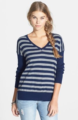 Love By Design Stripe V-Neck Sweater (Juniors)