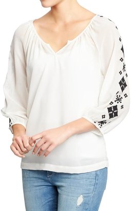 Old Navy Women's Embroidered Chiffon Blouses