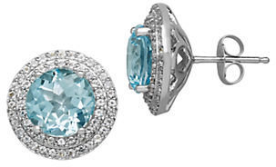 Lord & Taylor 14Kt. White Gold Sky Blue Topaz and White Topaz Earrings