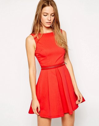 AX Paris Skater Dress with Zip waist - Red