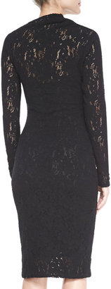 Tracy Reese Long-Sleeve Pulled-Neck Lace Sheath Dress