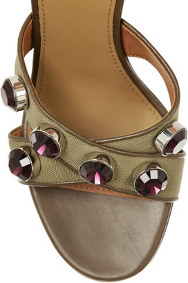 Givenchy Agata sandals in army-green canvas and leather with crystals