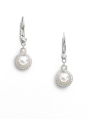 Mikimoto 7MM Round White Akoya Cultured Pearl & Diamond Drop Earrings
