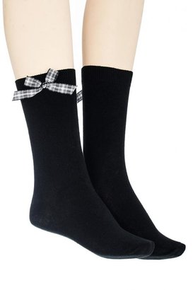 Quiz Black Ankle Tartan Bow Socks
