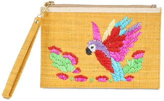 Serpui Marie Macaw Embroidered Straw Pouch