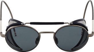 Thom Browne Navy & Grey Side Shield Round Sunglasses