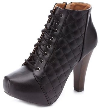 Charlotte Russe Quilted Lace-Up Chunky Heel Platform Booties