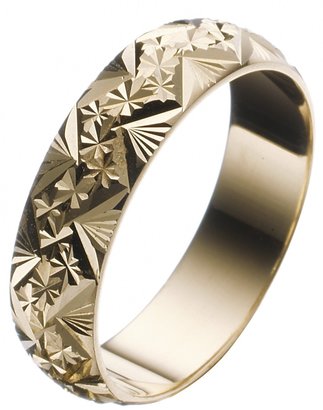 R & E 9 Carat Gold Patterned Wedding Ring