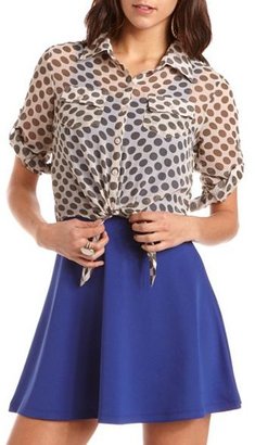 Charlotte Russe Tie-Front Polka Dot Blouse