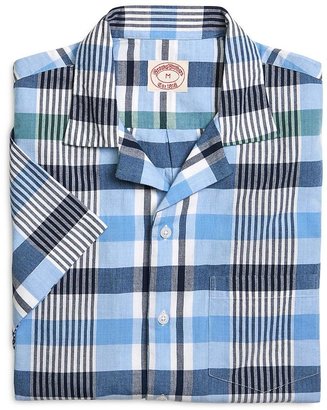 Brooks Brothers Blue with Green Madras Short-Sleeve Sport Shirt