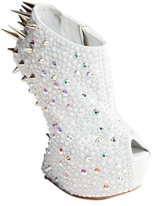 Giuseppe Zanotti white suede crystal and spike studded platform peep toe pumps