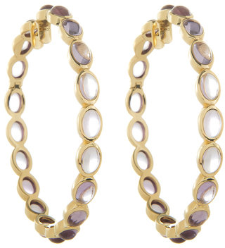 Emily and Ashley Gold Large Oval Stone Hoops, Pink Amethyst
